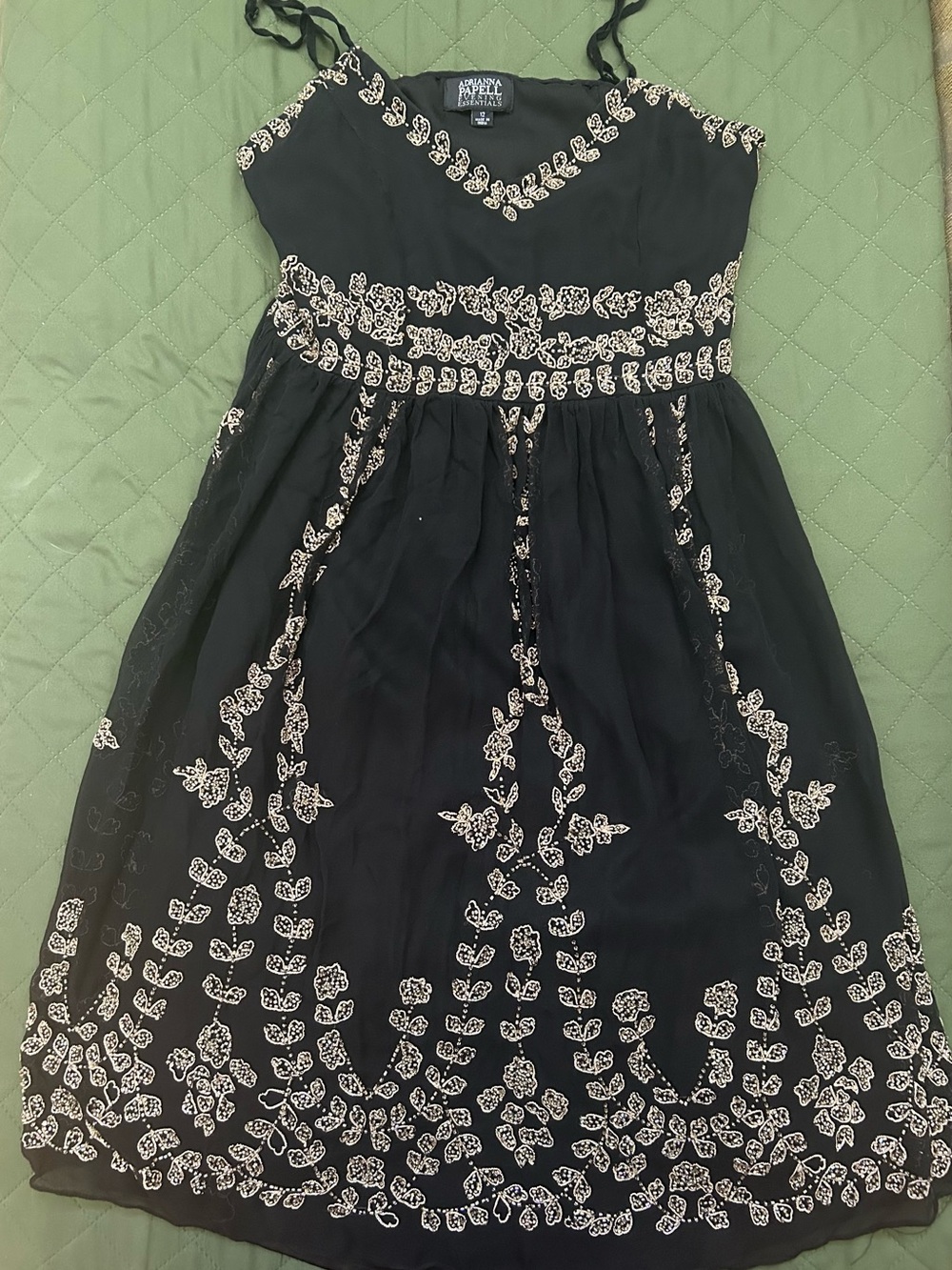 Adrianna Papell Black Midi Dress with Cream Embroidery